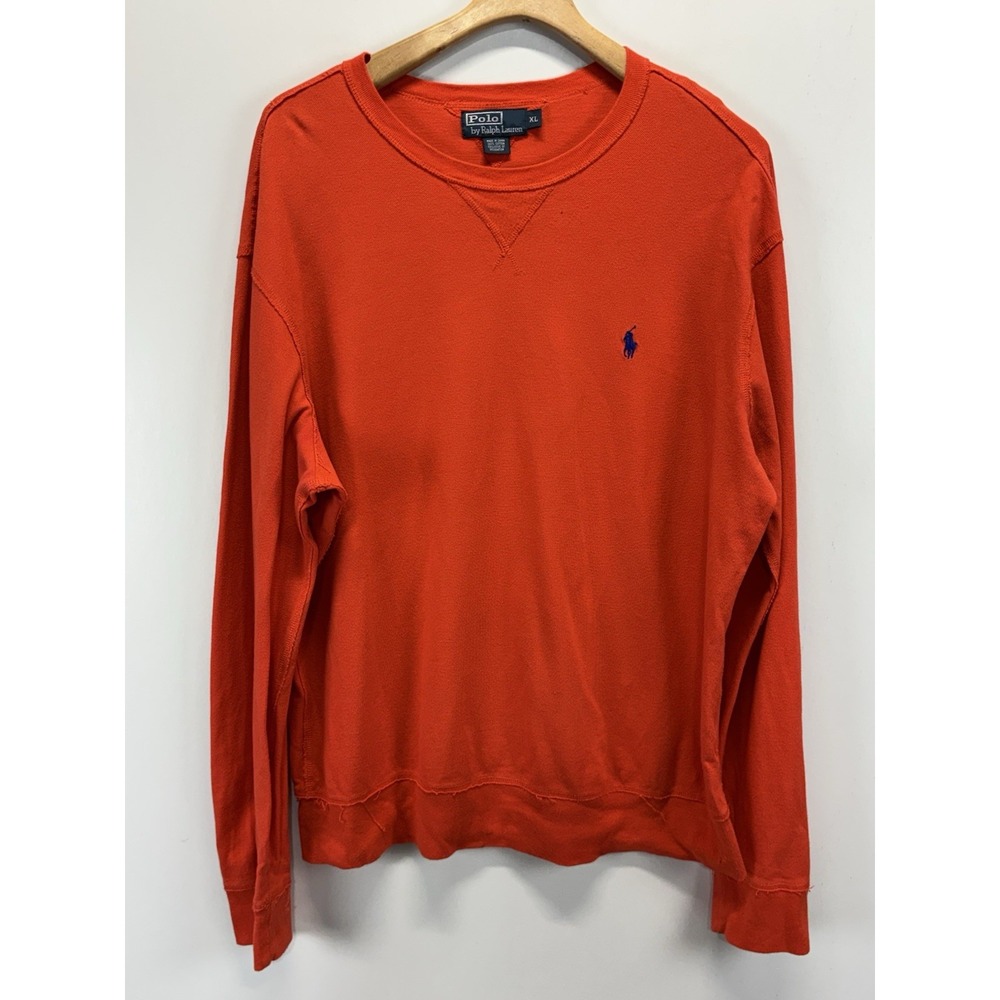 Vtg Polo Ralph Lauren Sweater Men's XL Orange Crew Neck Pony Logo Distressed 90s